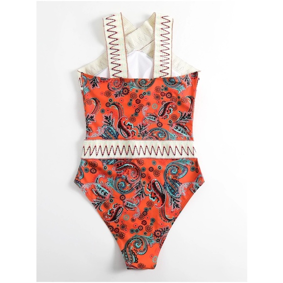 Paisley Floral Print One Piece Monokini Swim Beach - Picture 4 of 6